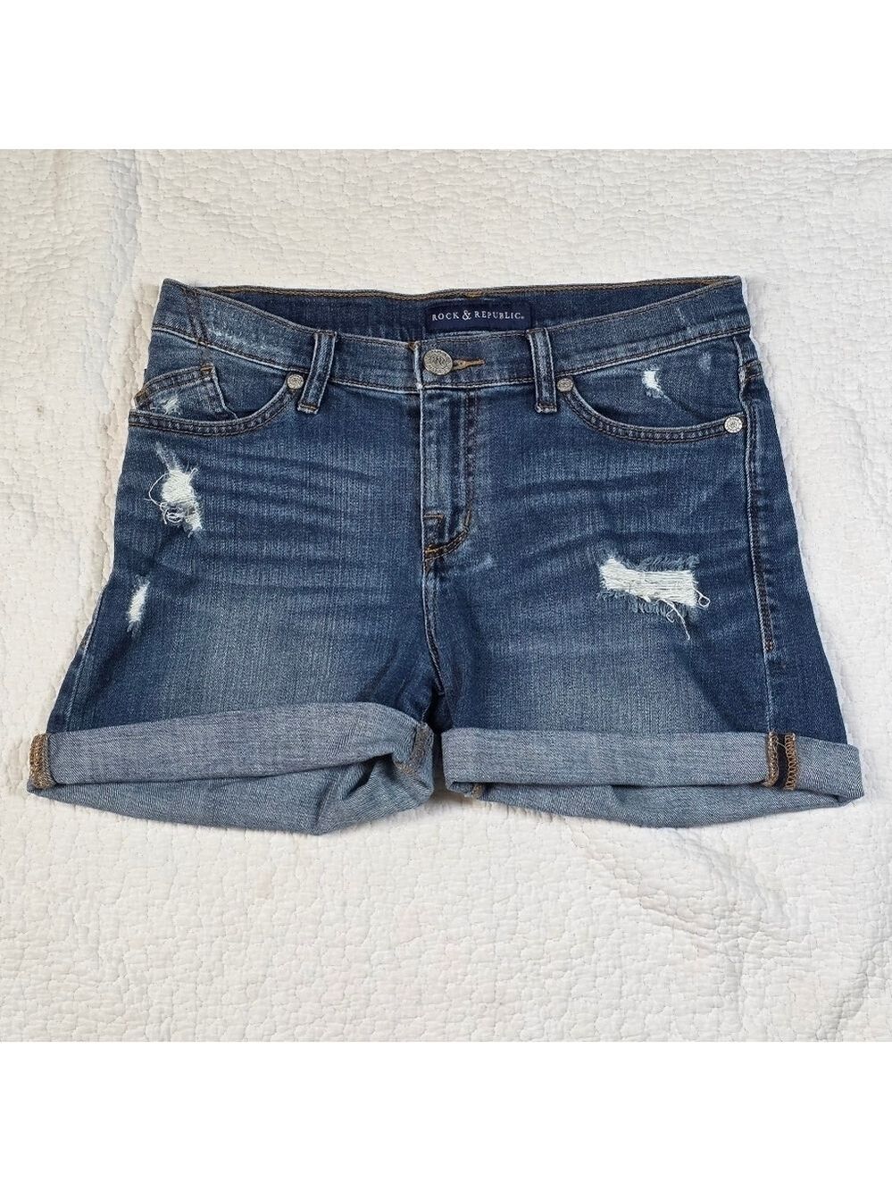 Rock & Republic BumperShoot Distressed Cut Off Mid Rise Jean Shorts
